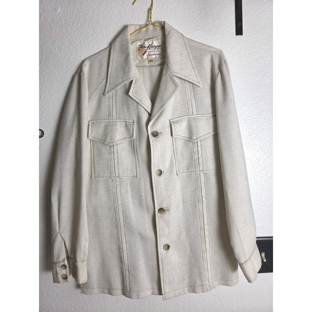 Vintage Fox Knapp 70s Retro Leisure Suit Linen Polyester Beige Sportswear